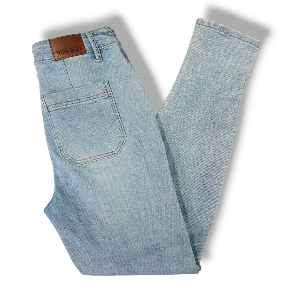 Judy Blue Jogger Jeans Drawstring Waist Utility Patch Pockets Light Wash 9/29